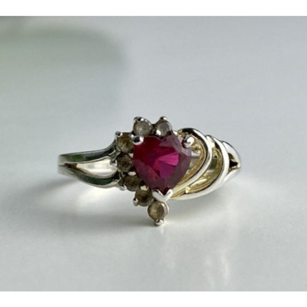 925 Sterling Silver Spinel "Heart" Ring Size 9 - Picture 3 of 12